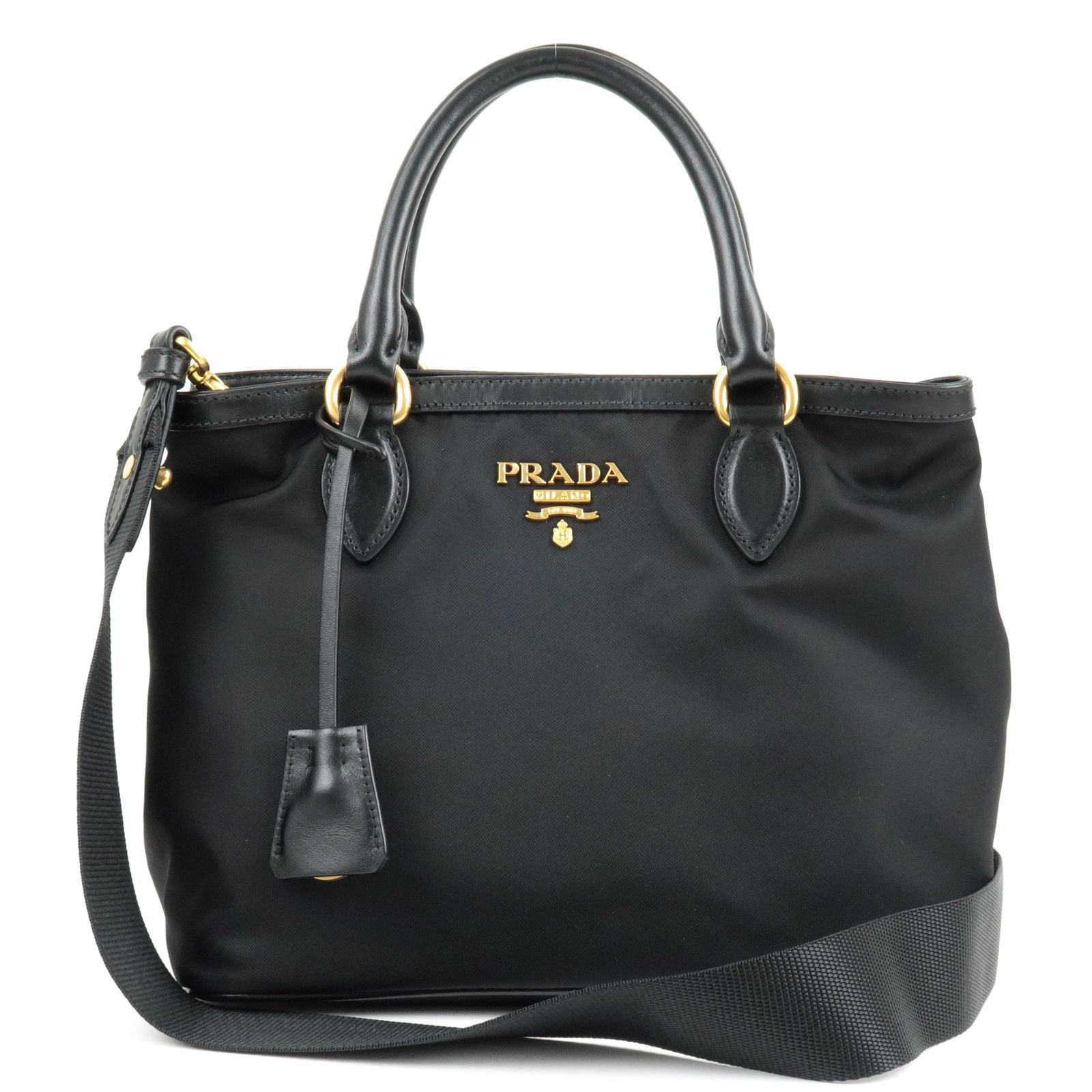 Bag - Hand - PRADA - Logo - Nylon - Bag - 1BA172 – dct - Black - NERO -  ep_vintage luxury Store - Prada tie-neck shift dress - Leather - 2Way