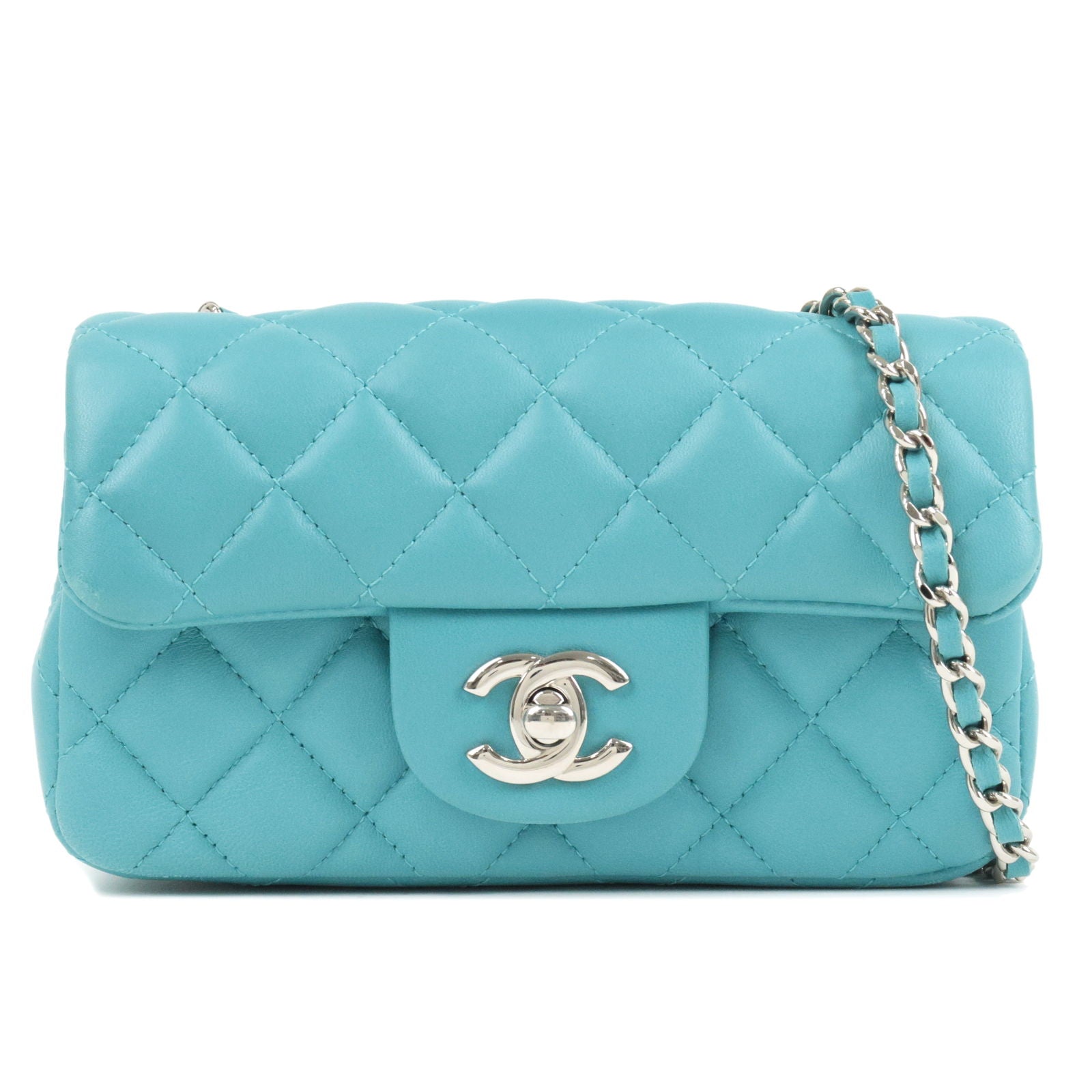 ep_vintage luxury Store - Lamb - Matelasse - Turquoise - Chain - Bag - Blue  – dct - Chanel sleeveless top - Shoulder - CHANEL - Mini - Skin