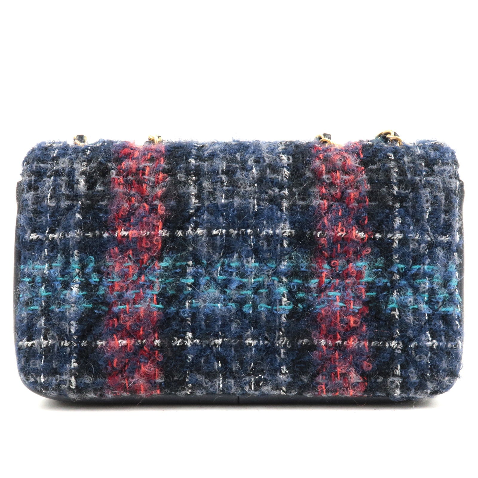 CHANEL Classic Double Flap Tweed Fabric Shoulder Bag Multicolor