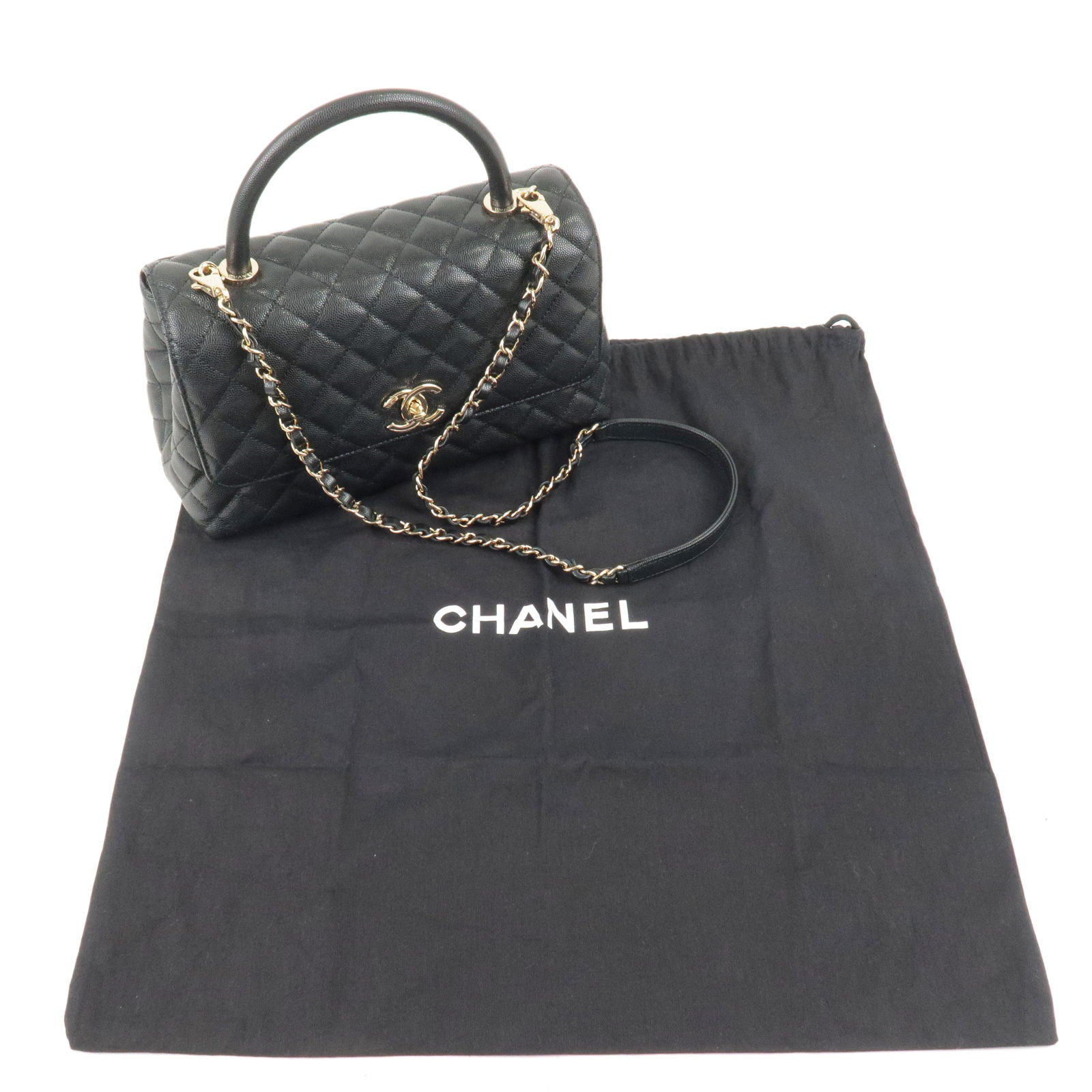 Pre-owned Chanel Coco Handle Caviar Beige Large Bag