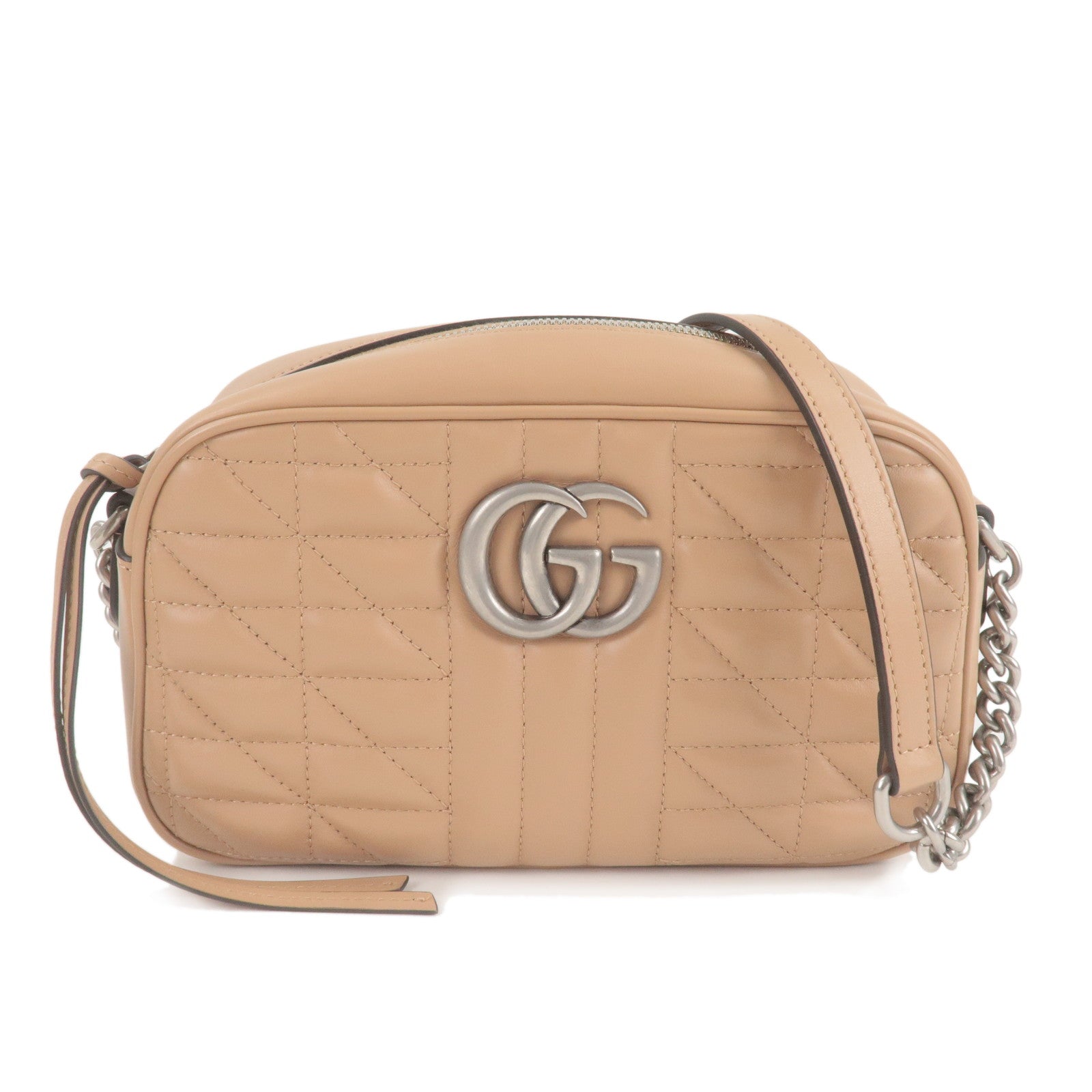 GUCCI GG Marmont Leather Chain Shoulder Bag Beige 448065 dct