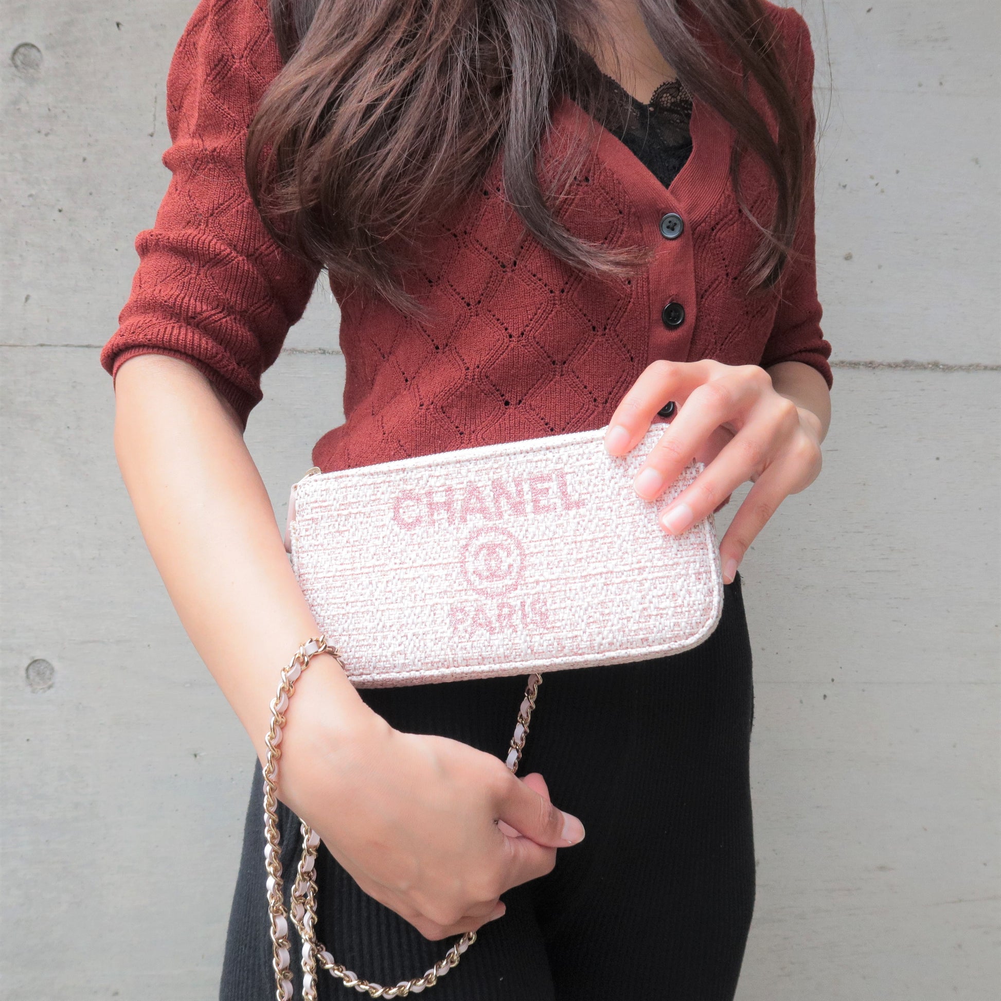Chanel Red Chevron Leather Mademoiselle Compact Wallet For Sale at