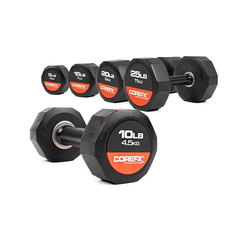 Iron Grip Dumbbells; 10lb, 12.5lb, (2) 15lb, (2) 20lb & 27.5Lb