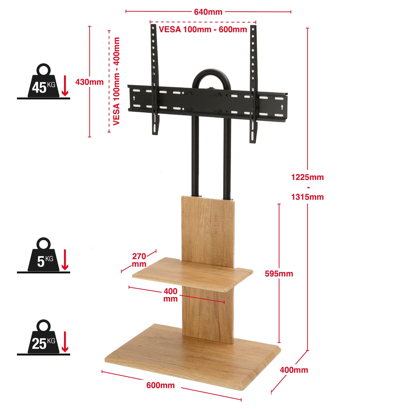 TTAP FS2-OAK TV Stand with Height Adjustable Swivel Bracket for up to 65" TVs