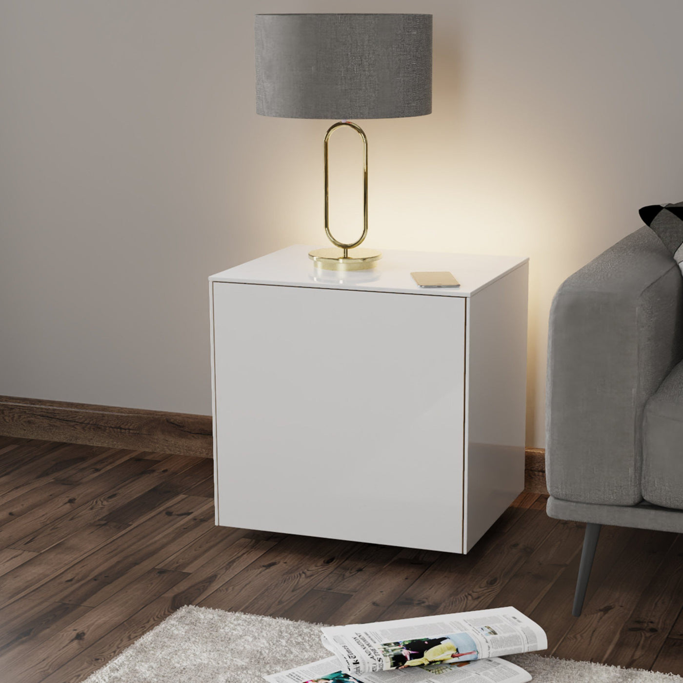 white gloss lamp table