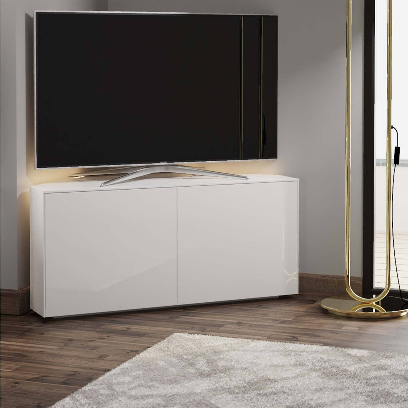 Frank Olsen High Gloss White 1100mm Corner Tv Cabinet With Led Lightin Av4home