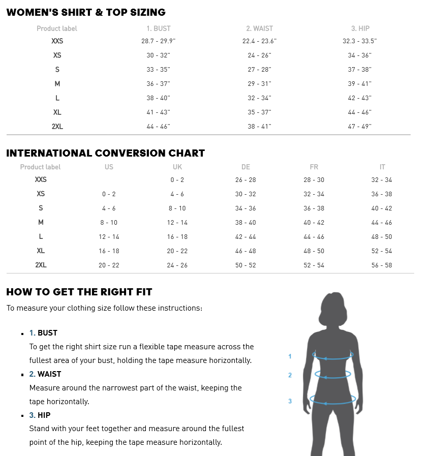 adidas womens shirt size chart
