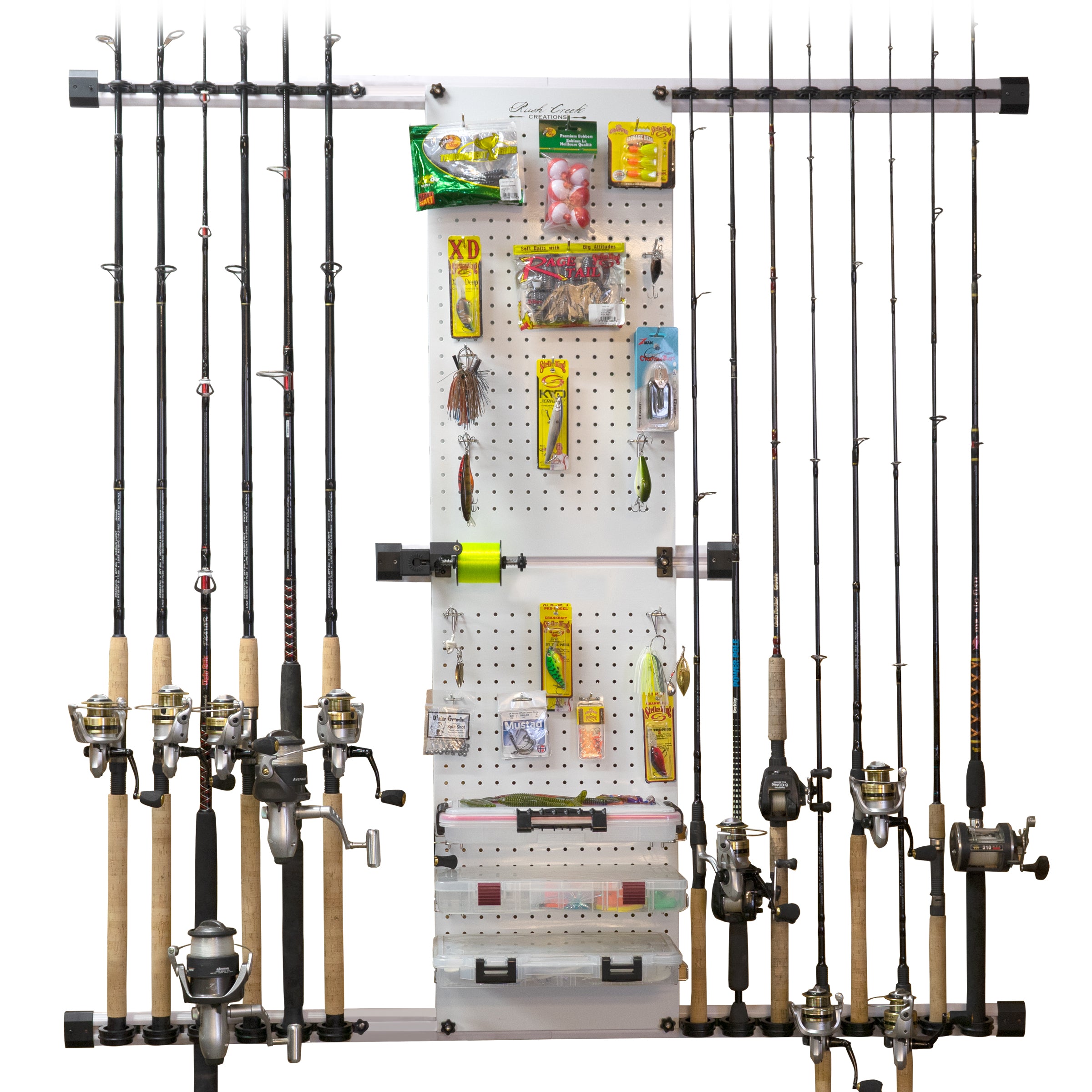 Rush Creek Creations No Limits 14 Fishing Rod and Tackle Storage Wall Unit  with Line Spooler