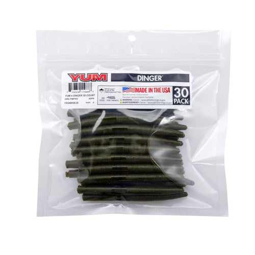 Yum Dinger Worm 4" - Bulk Pack Green Pumpkin / 30 Pack Yum Dinger Worm 4" - Bulk Pack Green Pumpkin / 30 Pack