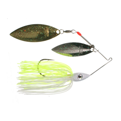 Nichols Lures Pulsator Metal Flake Double Willow Spinnerbait 3/8 oz / White Chartreuse - Nickel/Gold Blades / Compact Nichols Lures Pulsator Metal Flake Double Willow Spinnerbait 3/8 oz / White Chartreuse - Nickel/Gold Blades / Compact