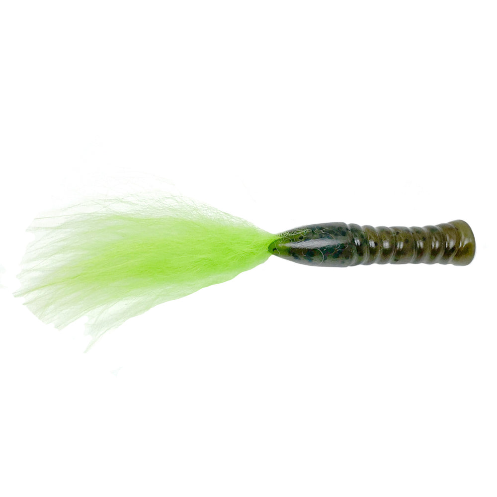 Rabid Baits Ned Fox Tail Worm Green Pumpkin Chartreuse / 3"