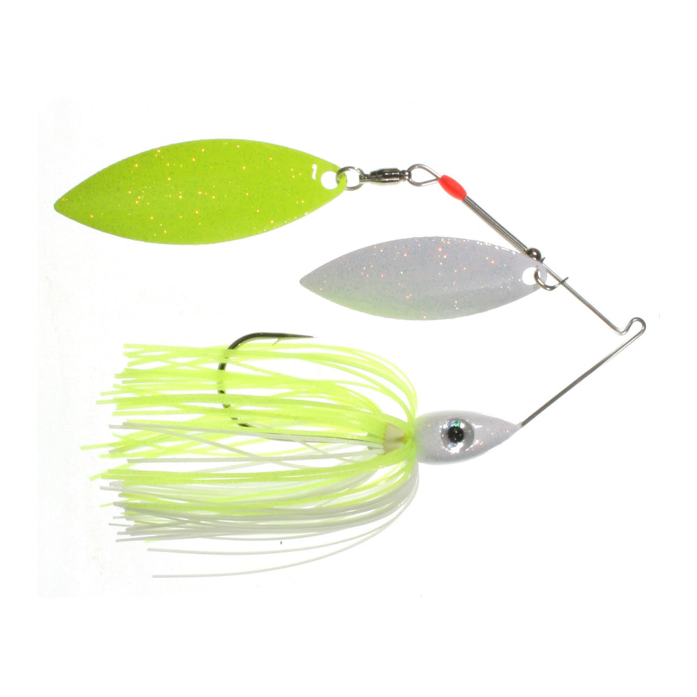 Nichols Lures Pulsator Metal Flake Double Willow Spinnerbait 3/4 oz / White Chartreuse - White/Chartreuse Blades / Standard