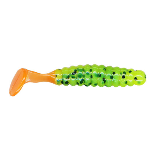 Charlie Brewer's Slider Crappie Grub Chartreuse Black Flake/Orange Tail / 1 1/2"