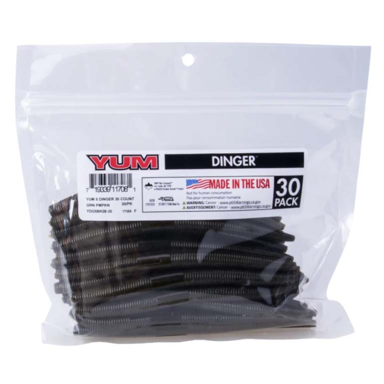 Yum 5 Dinger Fishing Worms, 50% MORE FREE! Watermelon Red Flake