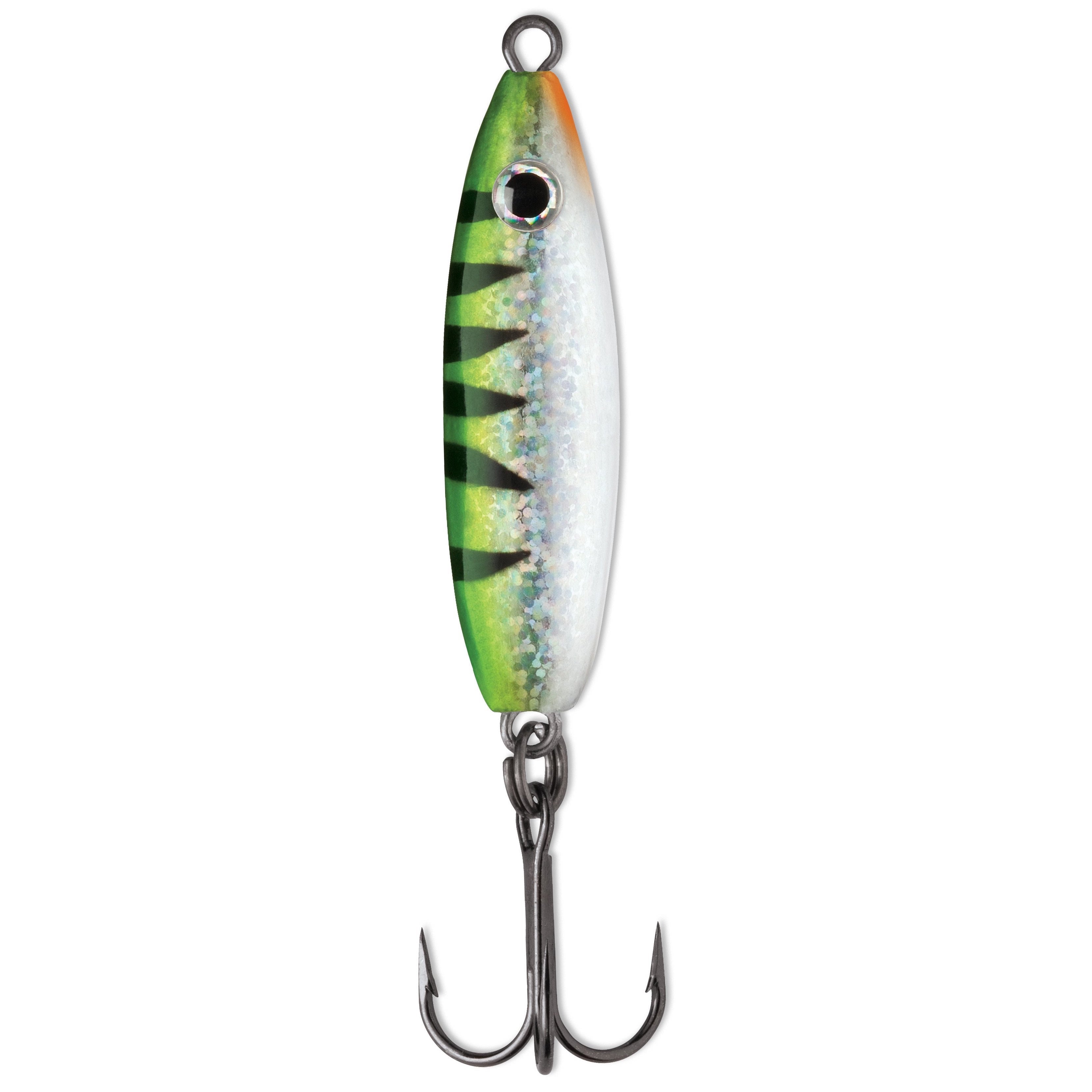 VMC Rattle Spoon 1 1/16 oz - Glow Hot Perch - Ice Fishing Lure