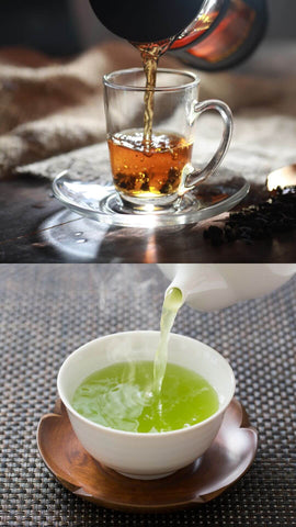 Aussehen von grünem Tee vs. schwarzem Tee