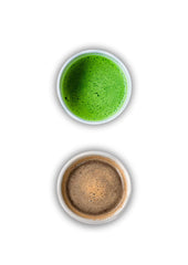a cup of matcha and a cup of coffee
