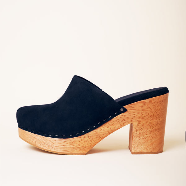 navy clogs mules