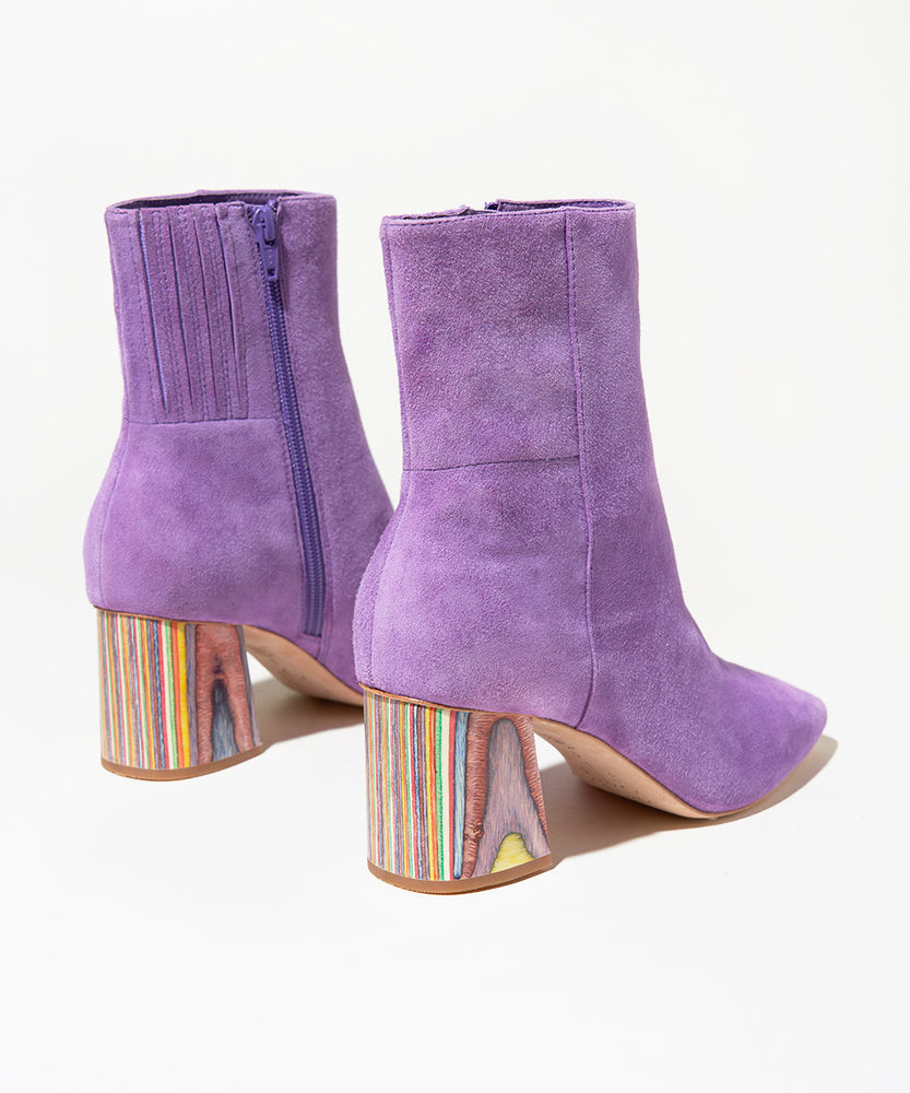 Teegan Wooden Heel Boot, Hyacinth Purple Suede | Charlotte Stone