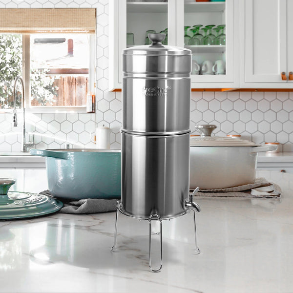 Stainless Steel Gravity Countertop Water Filtration System - 2 Sizes  Available using Nano Technology 