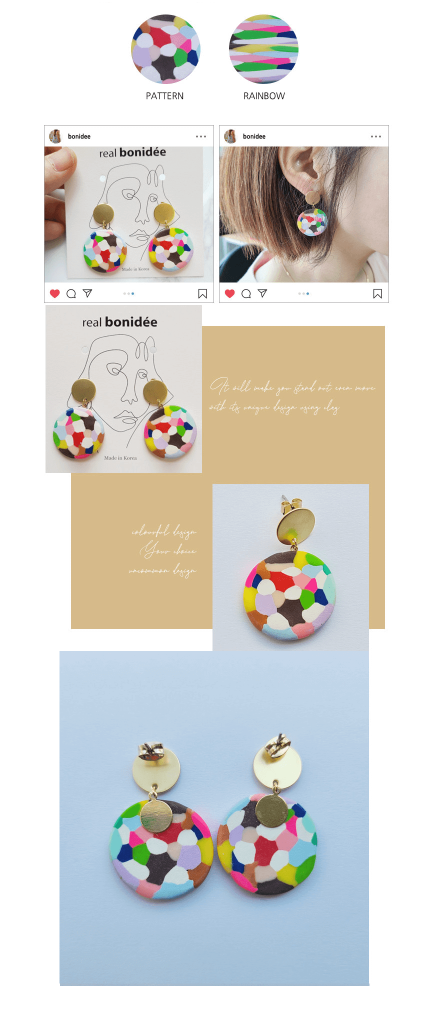 Pendientes de arcilla hechos a mano de Bonideé - Rainbow Ball 