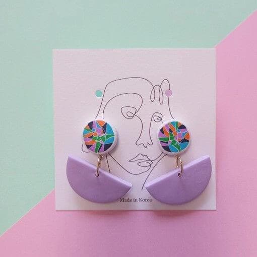 bonideÃ© Handmade Clay Earrings - Violet Mix Tile