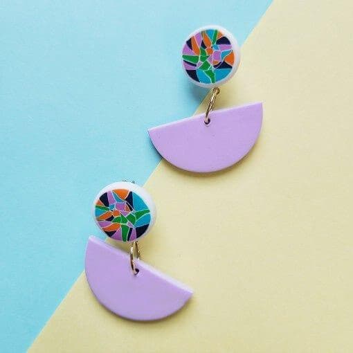 bonideÃ© Handmade Clay Earrings - Violet Mix Tile