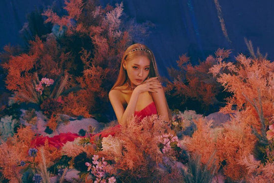 chung ha surrounded by flowers in a dress for Bare&Rare, Pt. 1