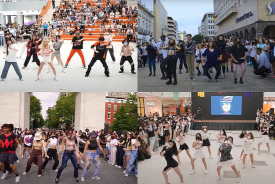 un groupe de personnes qui font du jeu de danse aléatoire