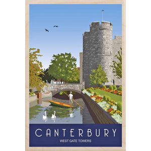 West Gate Towers Canterbury Wooden Postcard