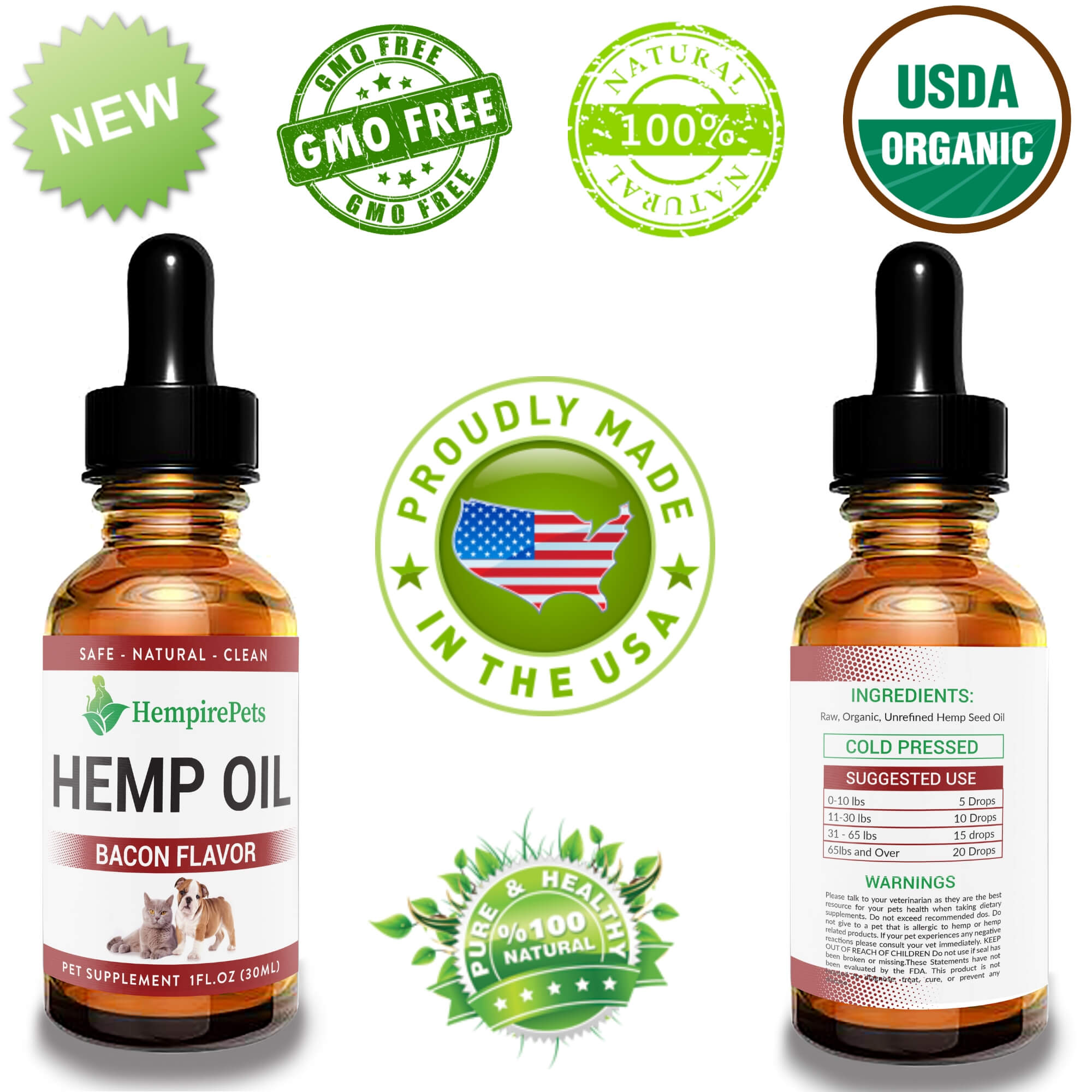 Hemp Oil For Dogs and Cats - Bacon Flavor - Hempire Pets