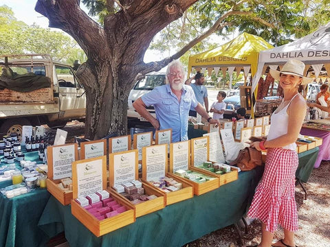 Smokey at broome markets selling soap