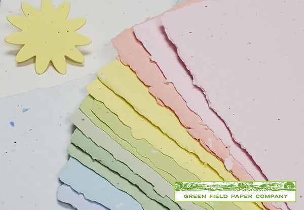 Rainbow swatch of naturally dyed, tree-free paper from Green Field Paper Company
