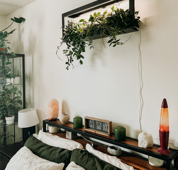 planted landscape growframe statement piece above bed