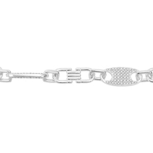 Iced Out Placa de cadena pulsera cadena de estribo 13 mm de ancho 22 cm de largo fabricada en plata de ley 925 (B368)