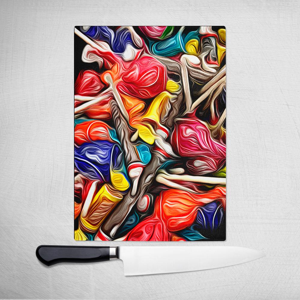 Original Abstract Art On Glass Cutting Board A Color Adventure 