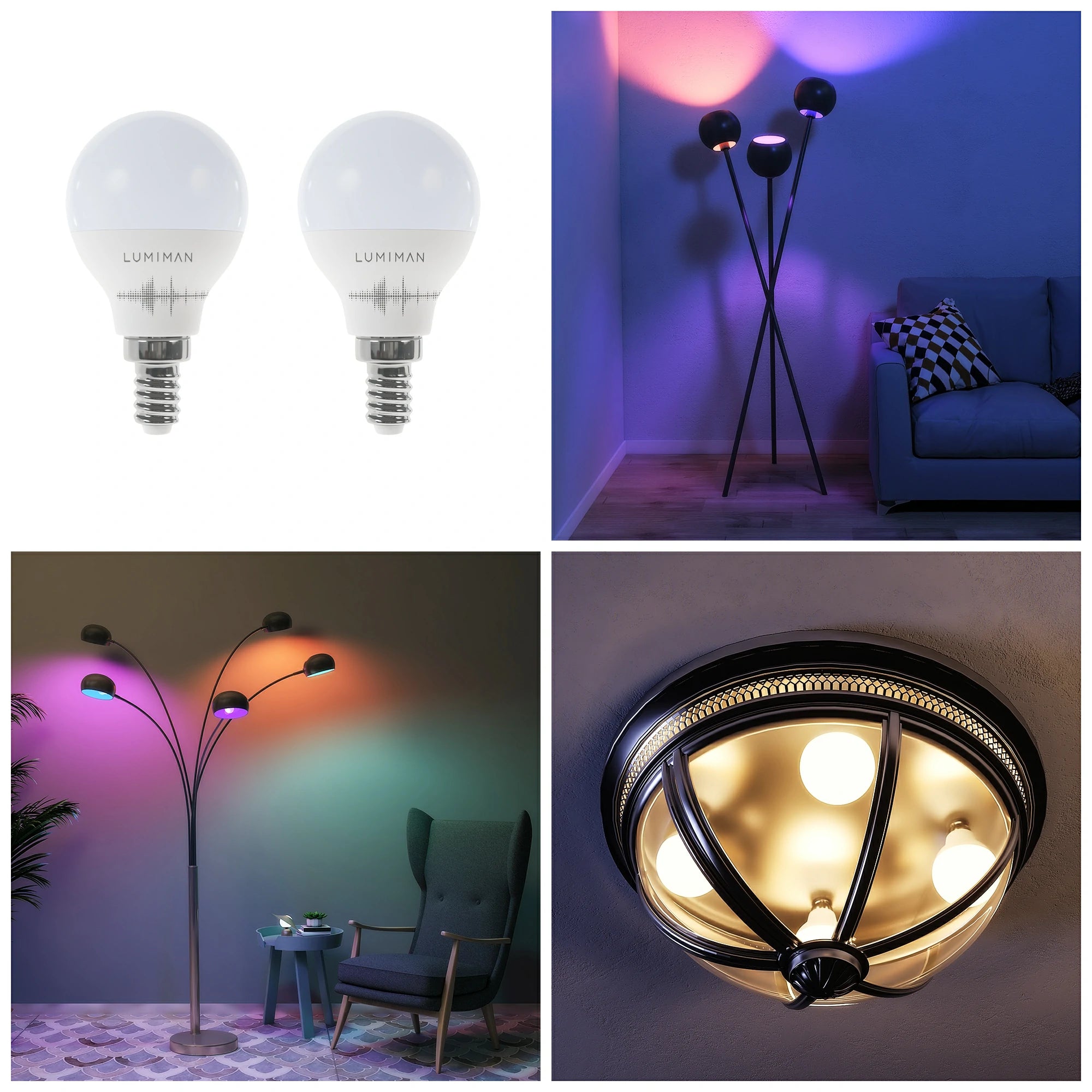 Lumiman - Bombilla WiFi inteligente con luz LED RGB que cambia de color, no  requiere concentrador, funciona con  Alexa y Google Assistant, A19  E26, multicolor, Multicolor : Herramientas y Mejoras del Hogar 