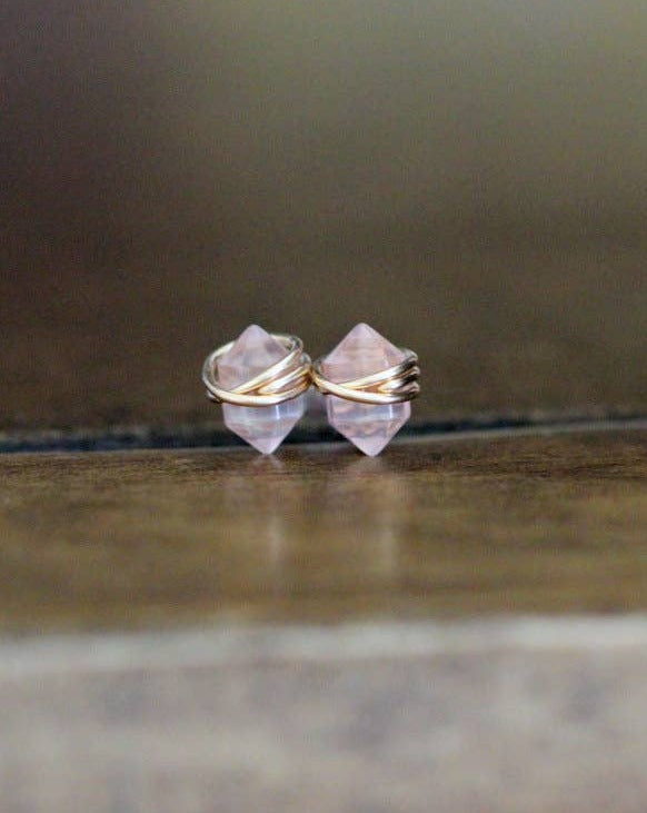 • PIKE • rose quartz gold stud earrings