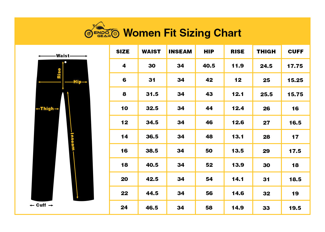 womens pant size chart