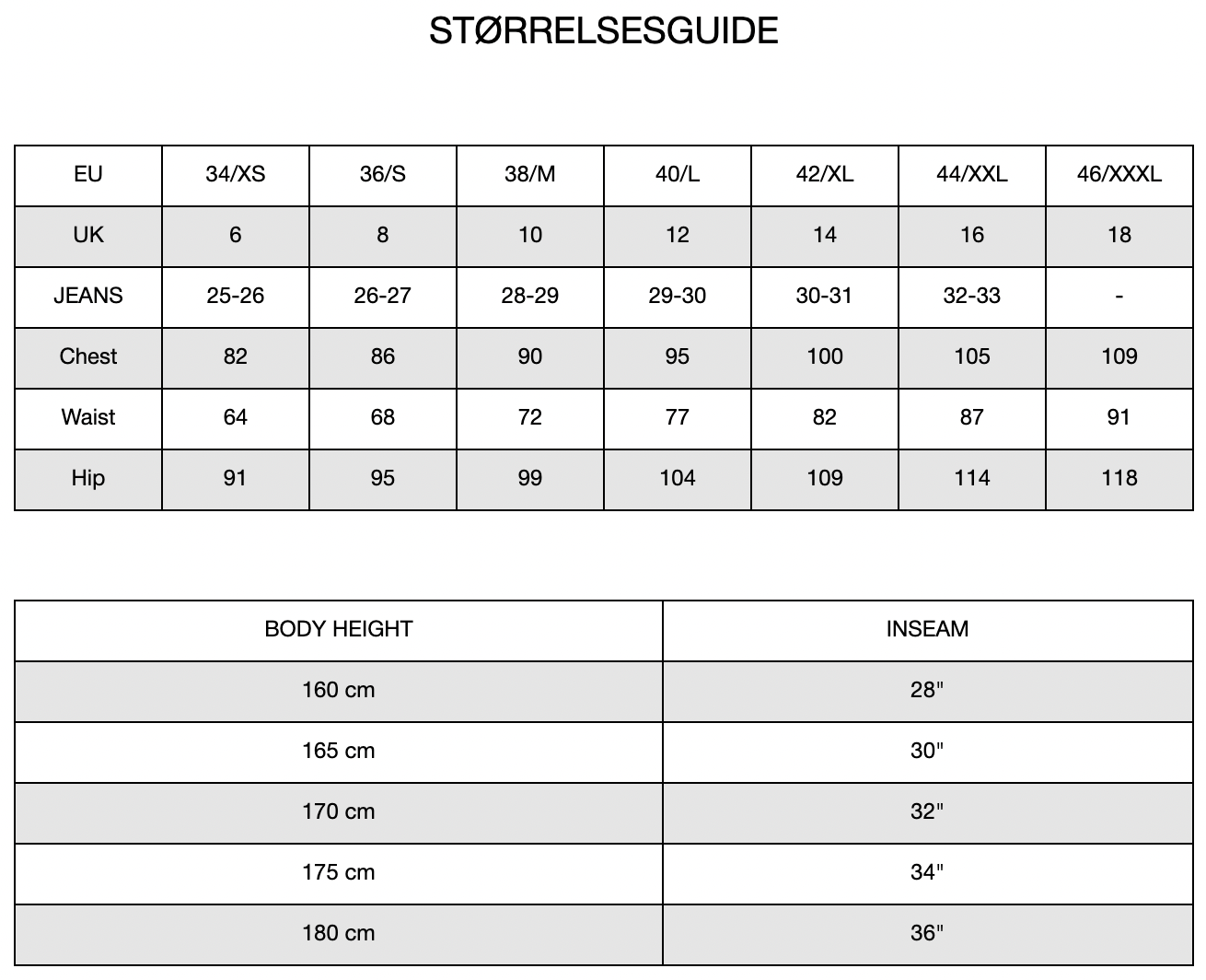 size guide selected femme all
