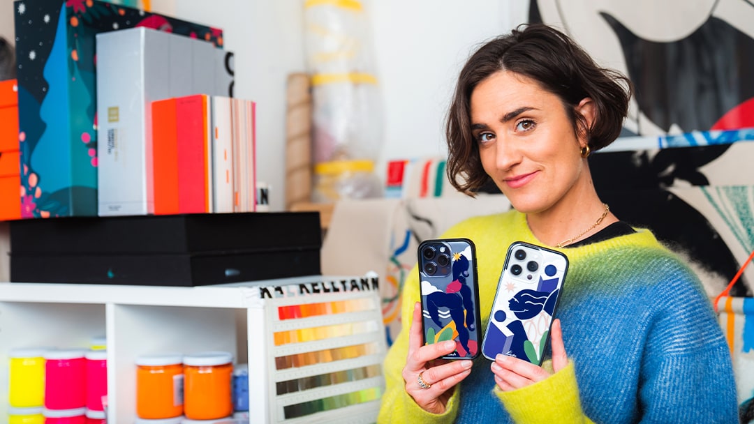 Image of Kelly Anna holding a Mous Collabs case