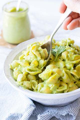 a bowl of Green Dairy-Free Mac and Cheese