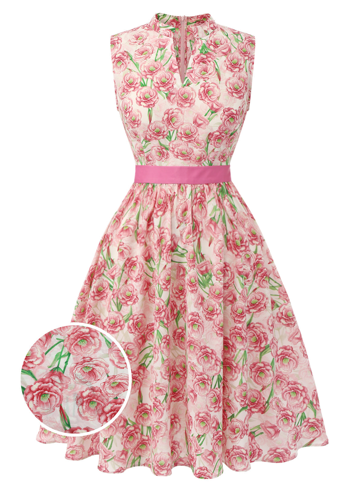 [Vorverkauf] Rosa 1950er Blumen V-Ausschnitt Skaterkleid