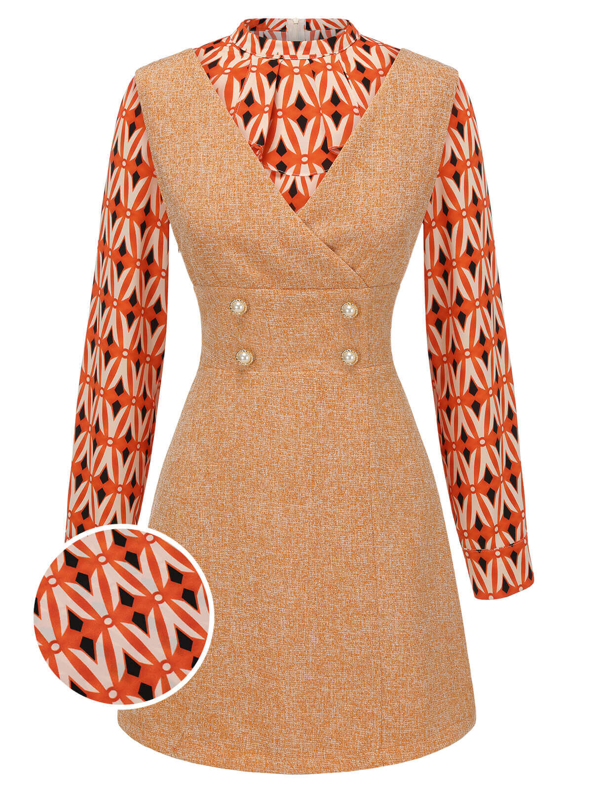 2 Stck orangefarbene Bluse aus den 1960er und Minikleid aus Tweed