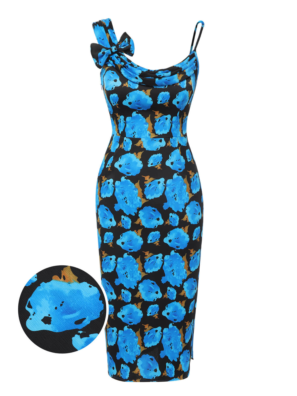 [Vorverkauf] Blau 1960er Blumenschleife Kleid