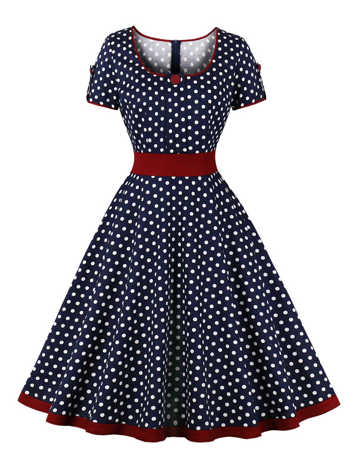 1950er Kontrast Polka Dot Geknpftes Kleid