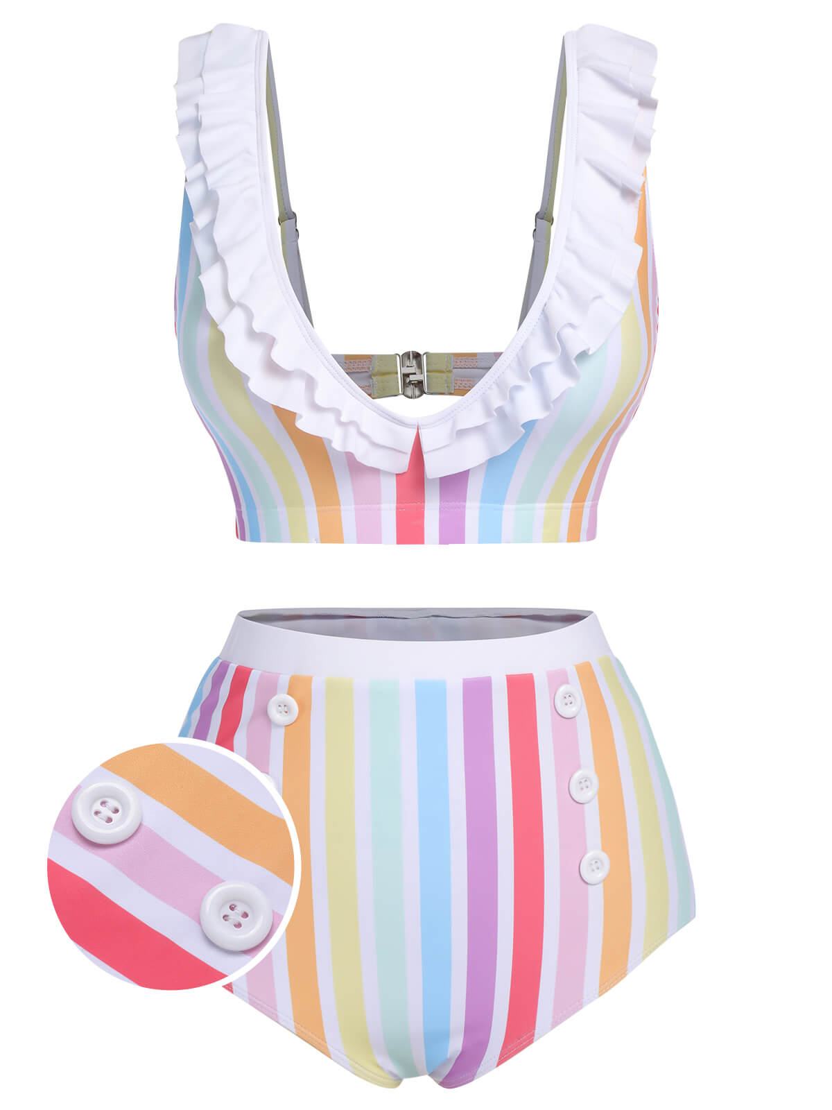 [Vorverkauf] Multicolor 1950er Regenbogen Streifen Badeanzug