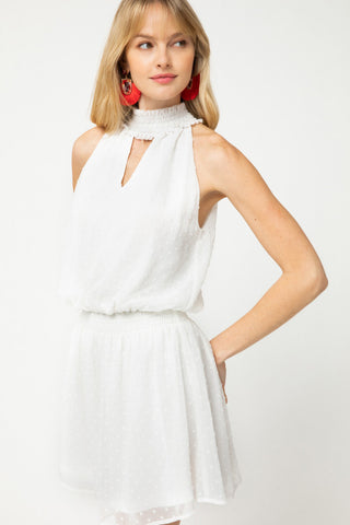 halter white mini dress