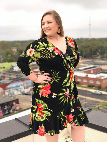 plus floral wrap dress