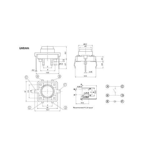 LED Tactile Switch Dimensions